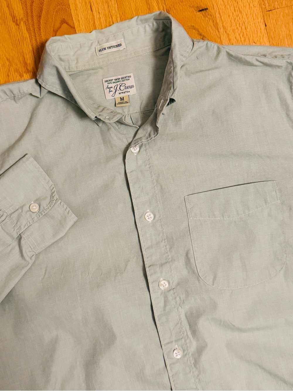 J. Crew Mens Secret Wash Slim Untucked Long Sleeve Button Down Shirt Medium Sage